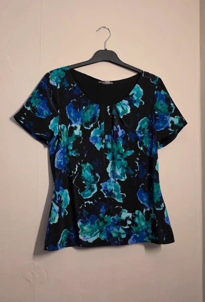 Jacques Vert Black Green & Purple Floral Blouse Size 10