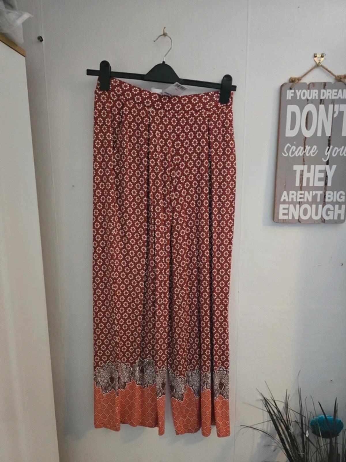 Next Orange & White Patterned Wide Leg Trousers Size 10 Regular NWT Lightweight
