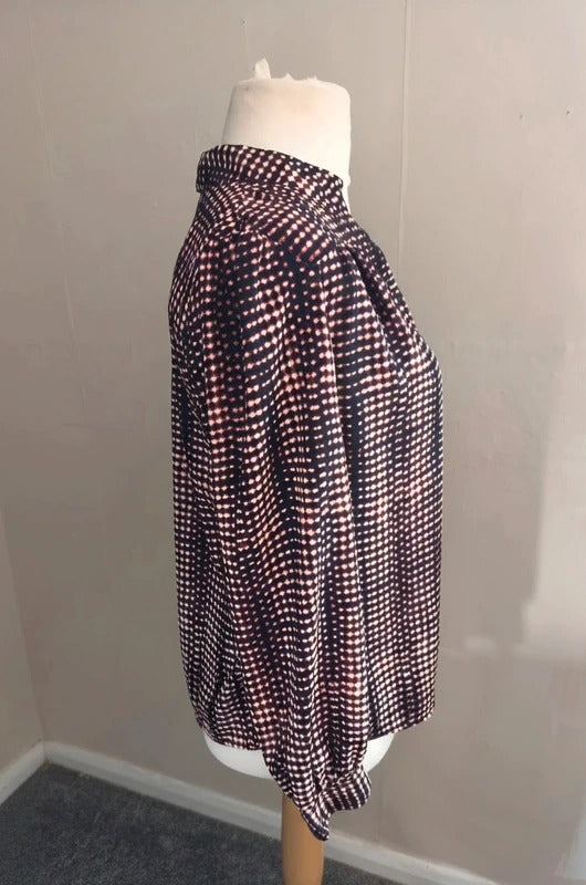 Per Una Black, Burgundy & White Oversized Patterned Blouse Size 10