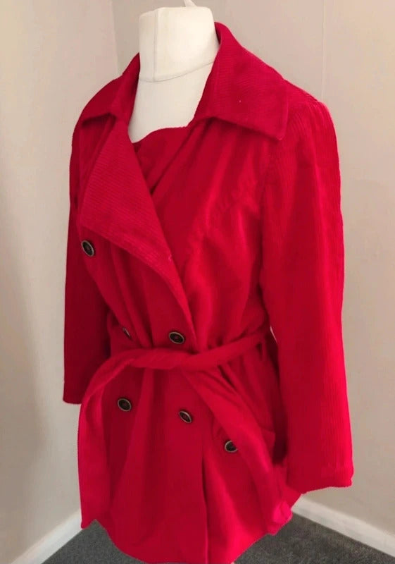 Per Una Marks & Spencer Red Corduroy Belted Jacket Size 16