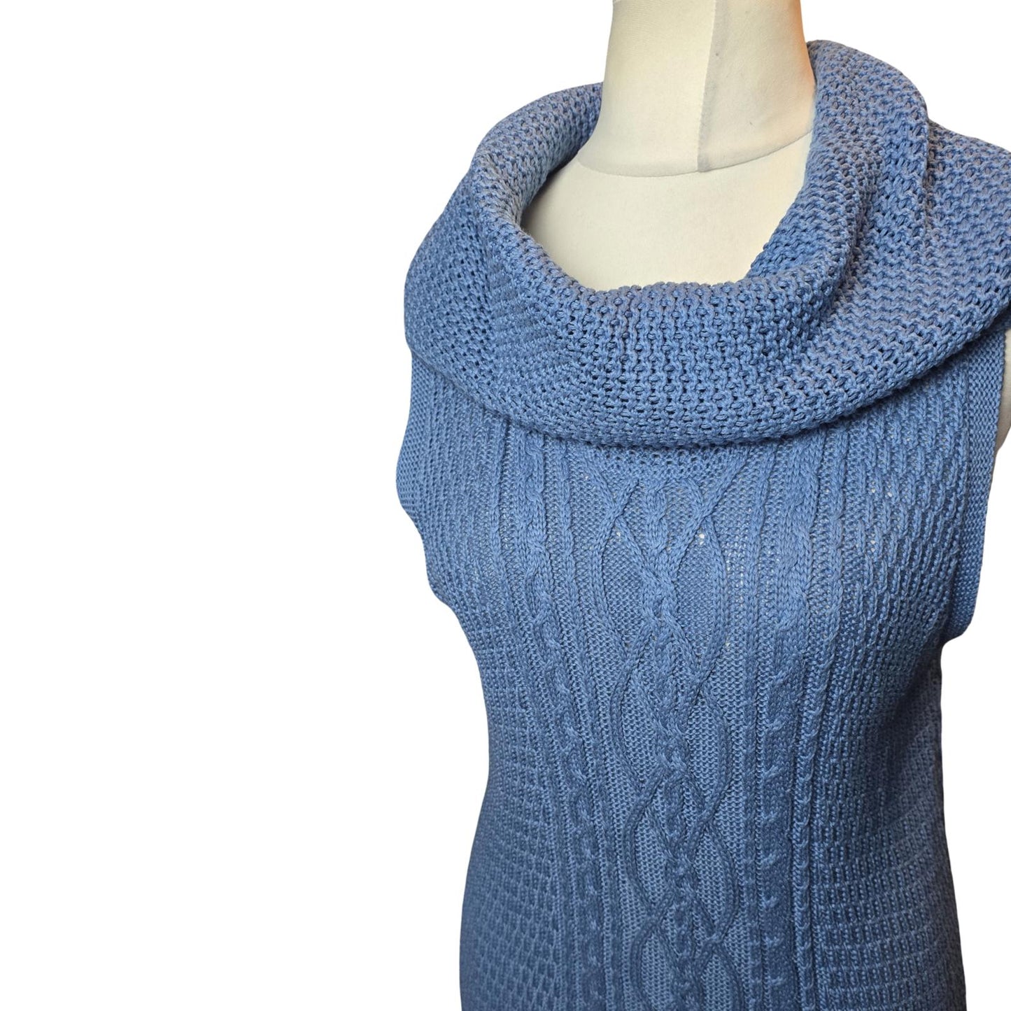 Jeanne Pierre Blue Sleeveless Knitted Jumper Dress L UK Size 12 Cotton