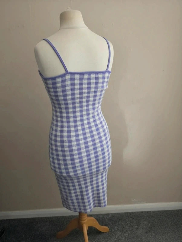 Primark Lilac & White Gingham Sleeveless Bodycon Mini Dress Size 10-12 (M)