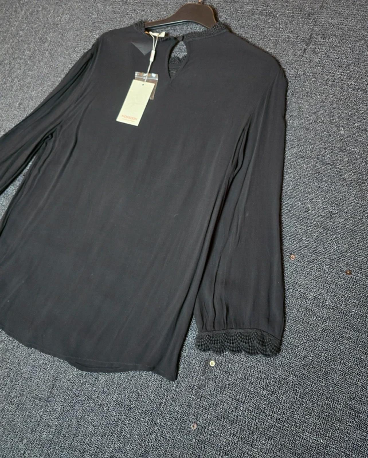 Monsoon Blouse Black Size 12 Lace 3/4 Sleeves New Work Formal
