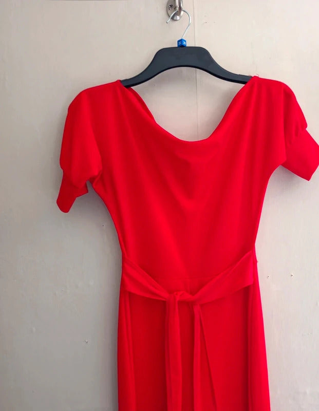PrettyLittleThing Red Belted Short-Sleeved Flared Jumpsuit Size 10