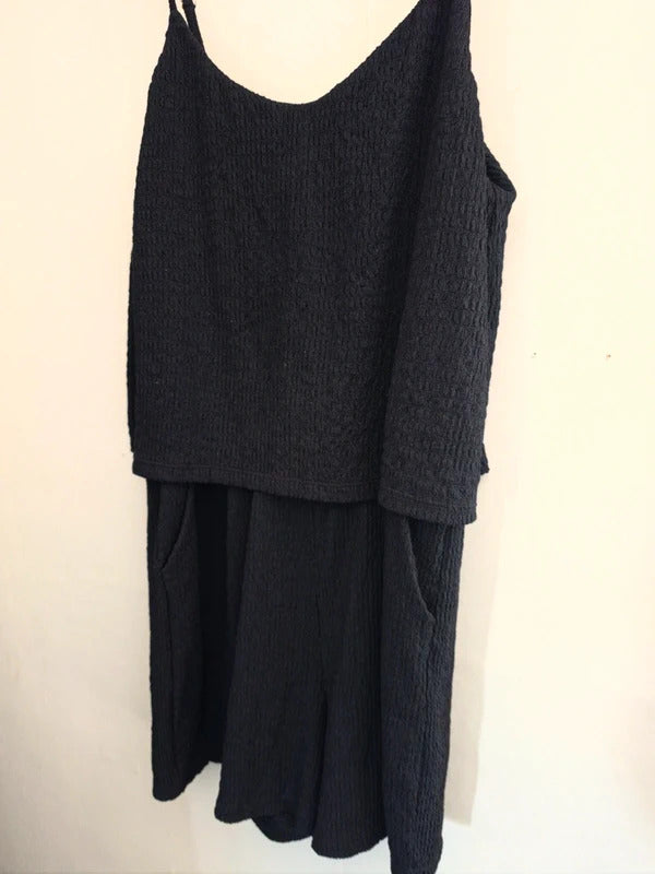 Nutmeg Black Layered Textured Cami Playsuit Size 12