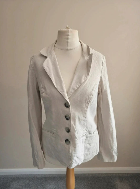 Per Una M&S Cream Linen Blend Tailored Unlined Smart Summer Blazer Size 14