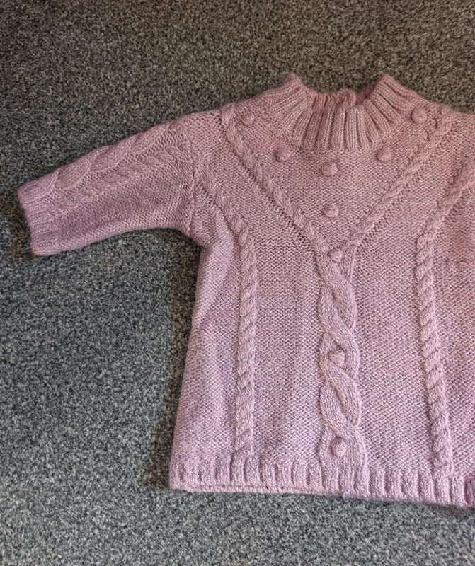 Primark Baby Girls Pink Glitter Cable Knit Jumper Dress – 0–3 Months