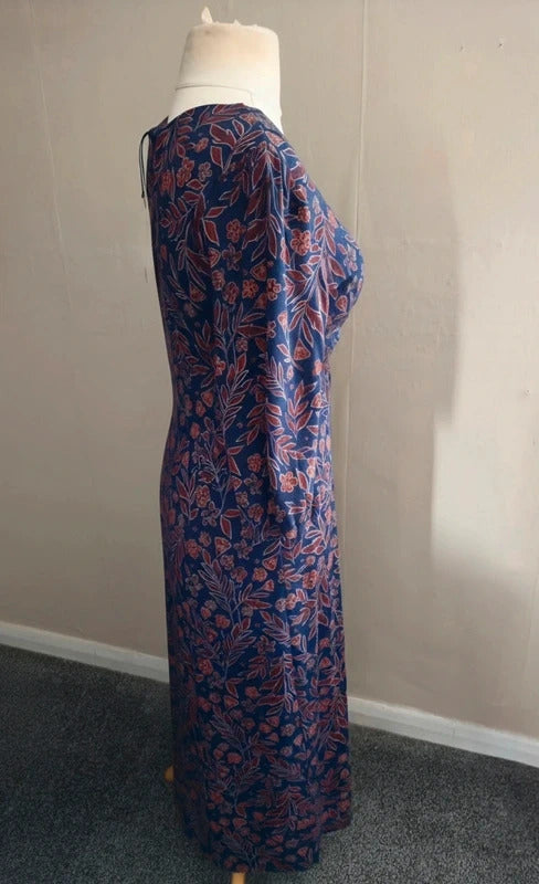 Seasalt Cornwall 'Dancers Dress' Navy & Brown Floral Midi Dress Size 10 NWT
