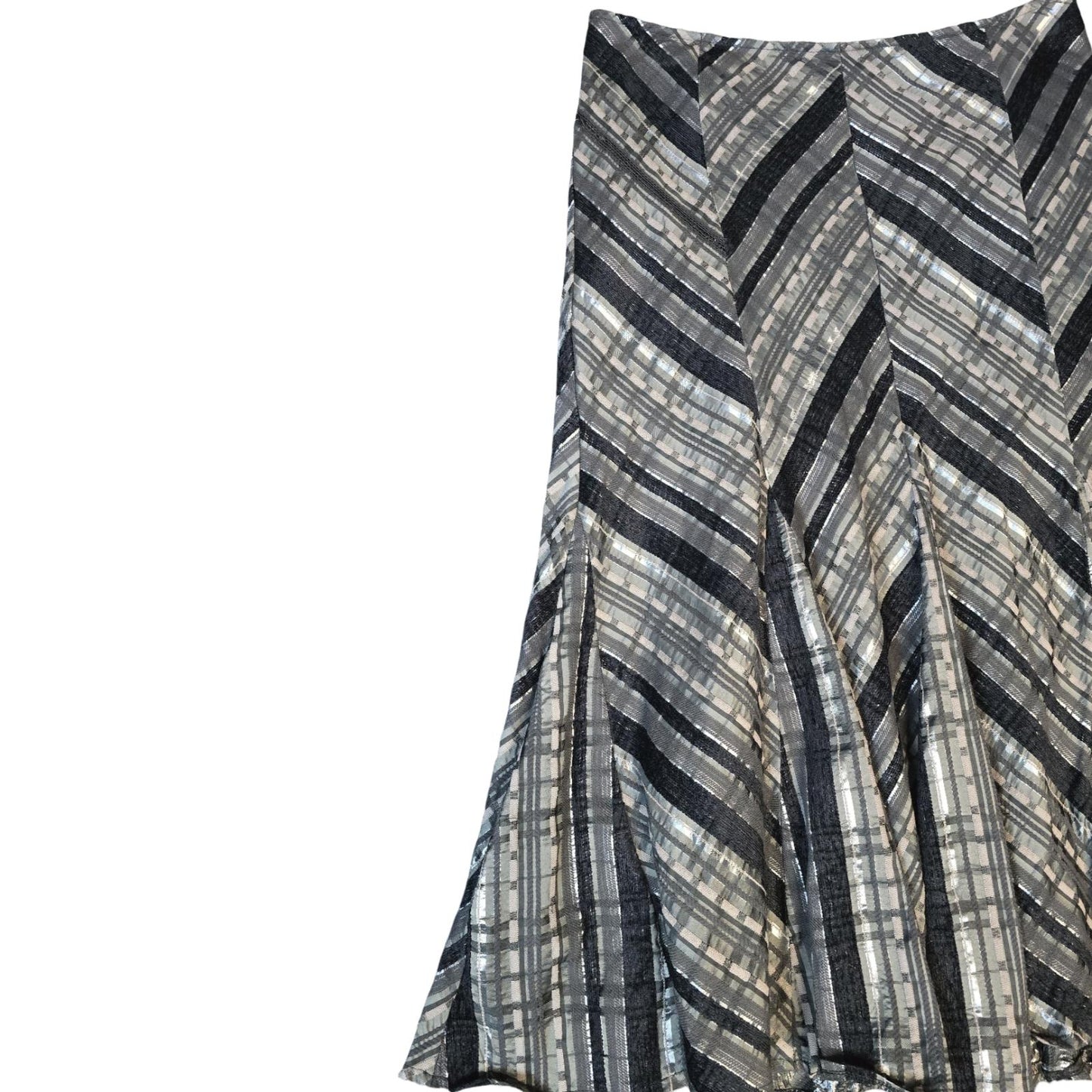 Marks & Spencer Flared Midi Skirt Grey Mix Size 12 Lined Smart Casual