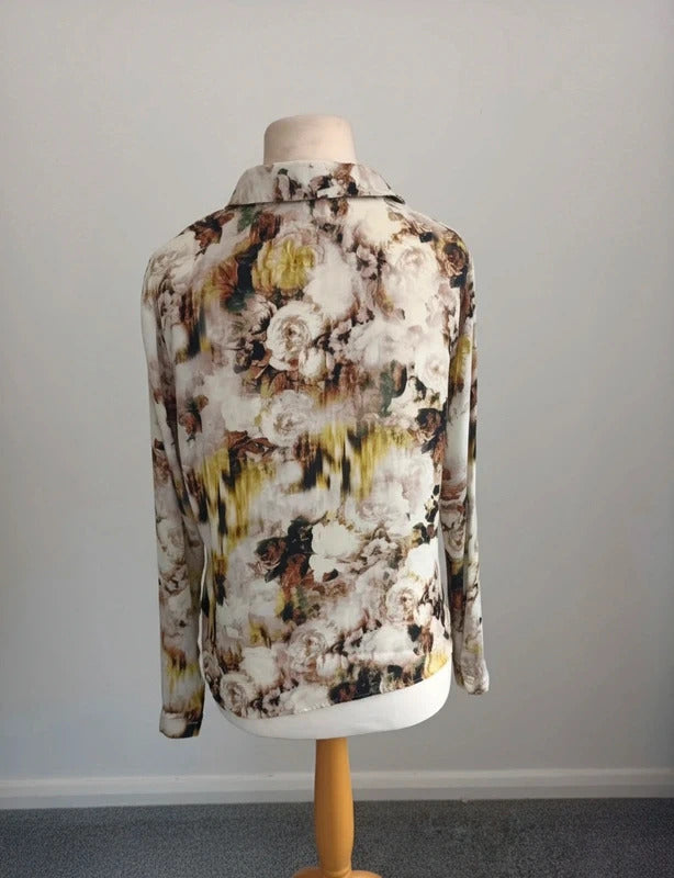 Limited Edition Cream Multicoloured Abstract Floral Print Blouse Size 14