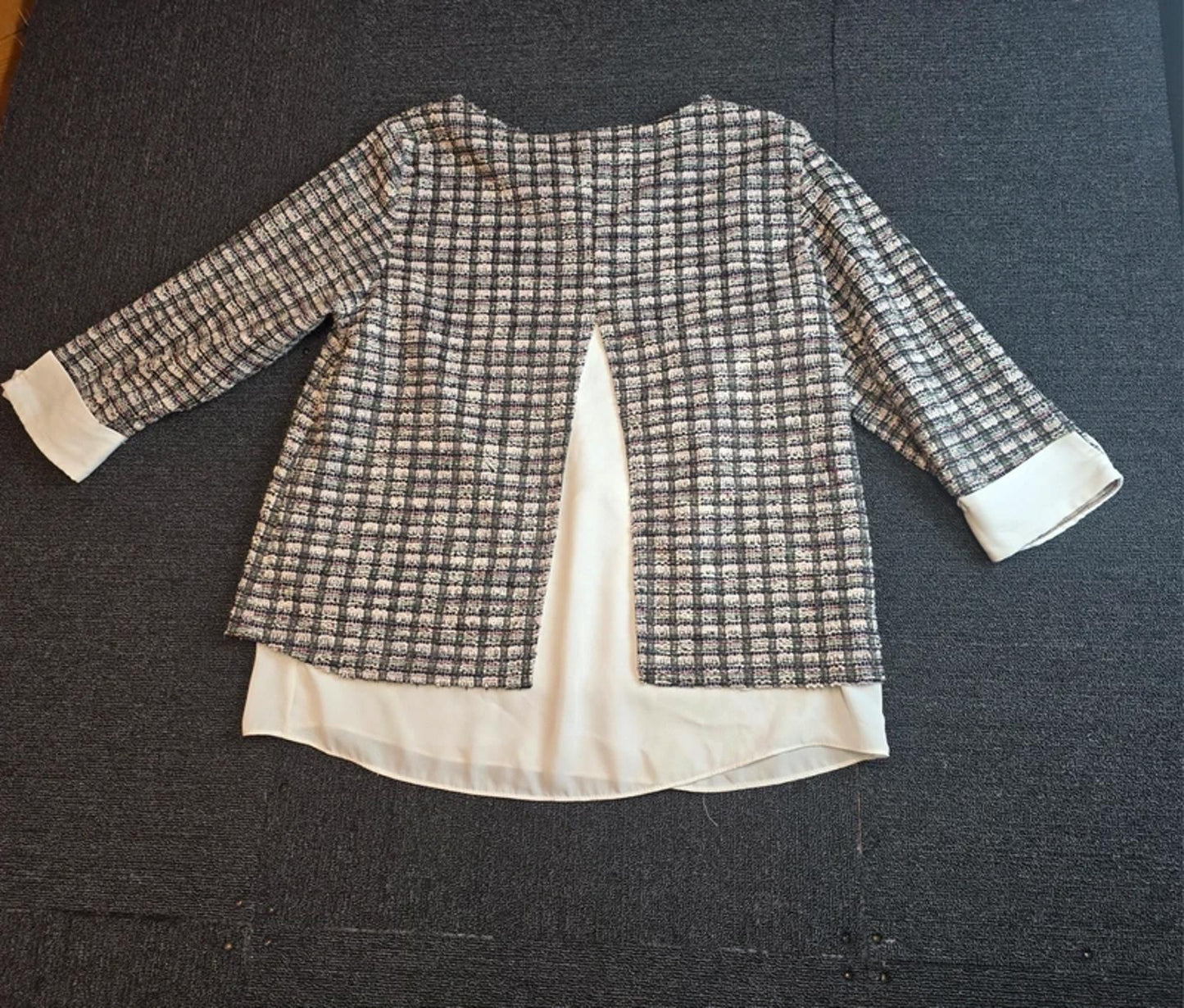 Wallis Black Knit Top Size 14 Woven Hem Smart Casual 3/4 Sleeve