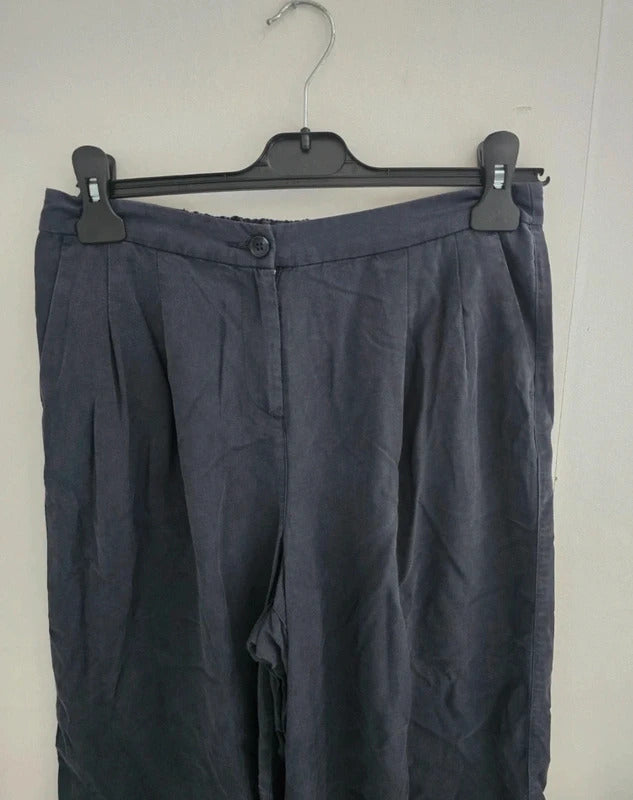 Laura Ashley Navy Tencel High Waisted Cropped Flared Trousers Size 10