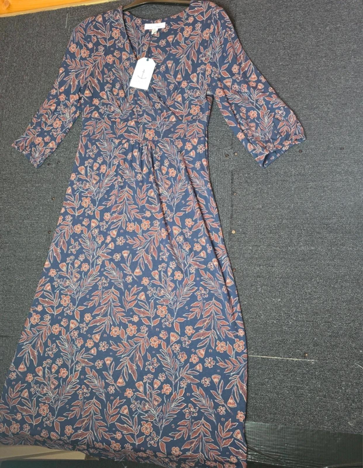 Seasalt Cornwall navy & brown floral midi dress NWT size 10
