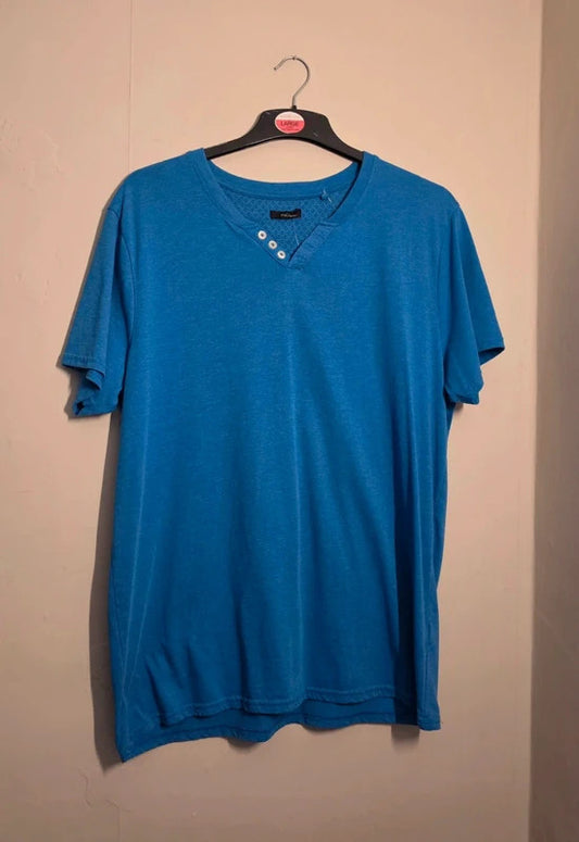 M&Co Men's Blue Henley Neck Short Sleeve T-Shirt Size XL