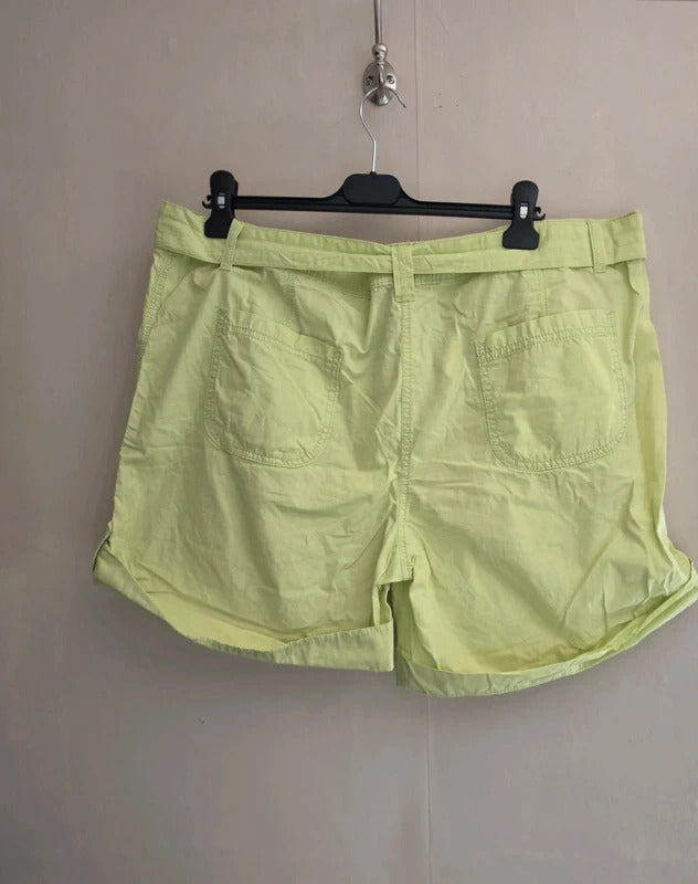 Marks & Spencer Bright Green Belted Cotton Shorts Pockets Size 20