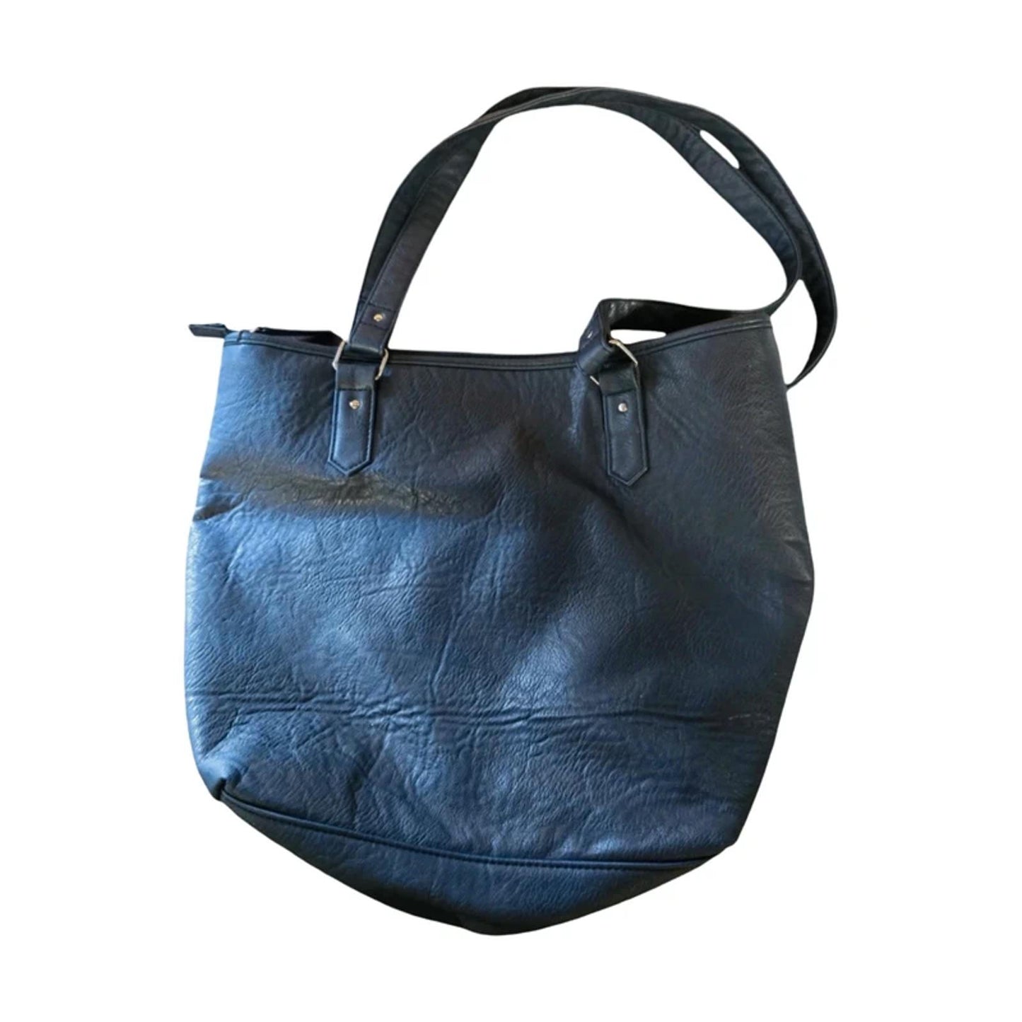 Isle Navy Faux Leather Shoulder Tote Bag With Outer Zip Pocket