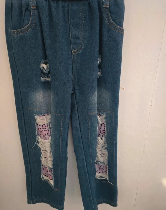 PatPat Girls' Denim Blue Easy-On Jeans Age 4-5 Years
