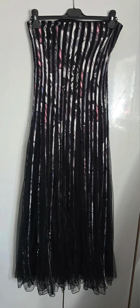 Izabel London Strapless Maxi Dress Black Floral Pleated Size 8 Evening Formal
