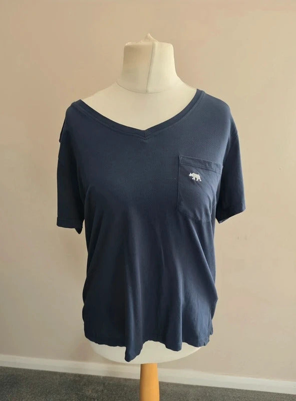Ridge & Co Navy V-Neck Relaxed Fit Pocket T-Shirt Size 16