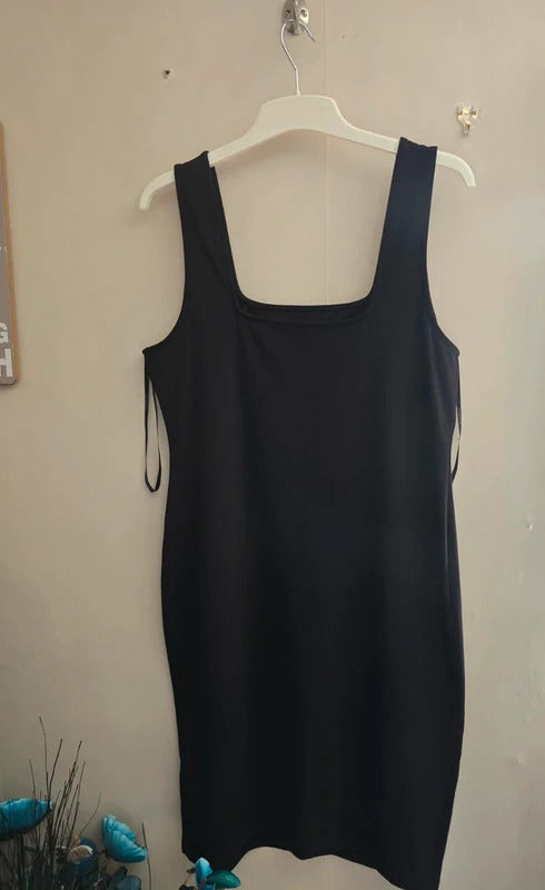 Primark Black Sleeveless Square Neck Bodycon Knee Length Dress Size 18