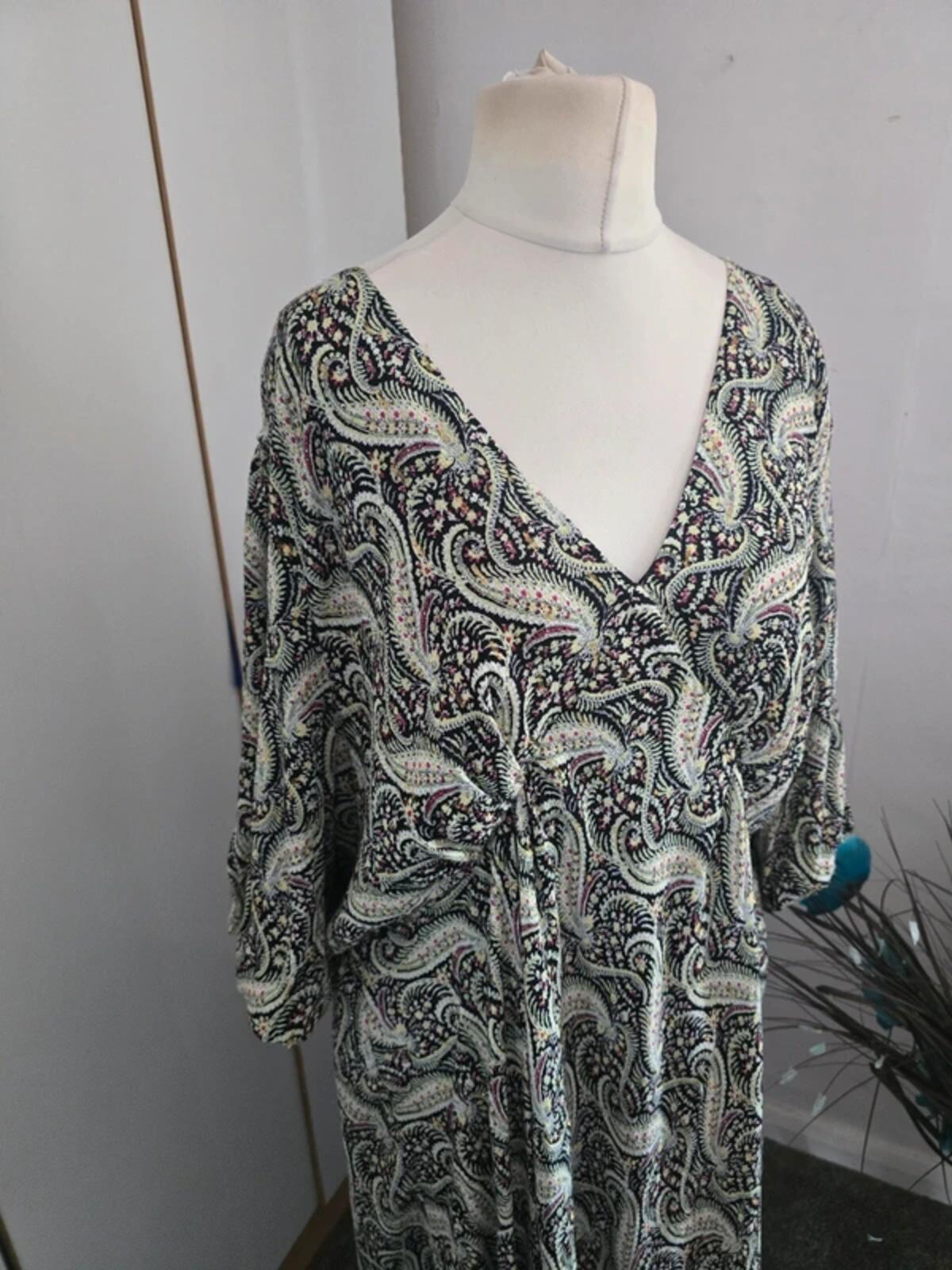 FatFace "Copper & Black" Green Multi Patterned Midi Dress Size 24