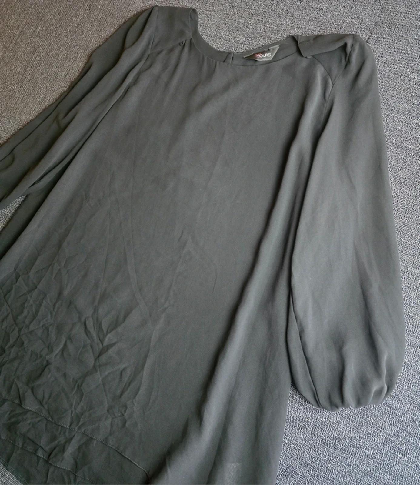 Yours Black Knee Length Dress UK Size 22 Layered Chiffon Long Sleeve Evening