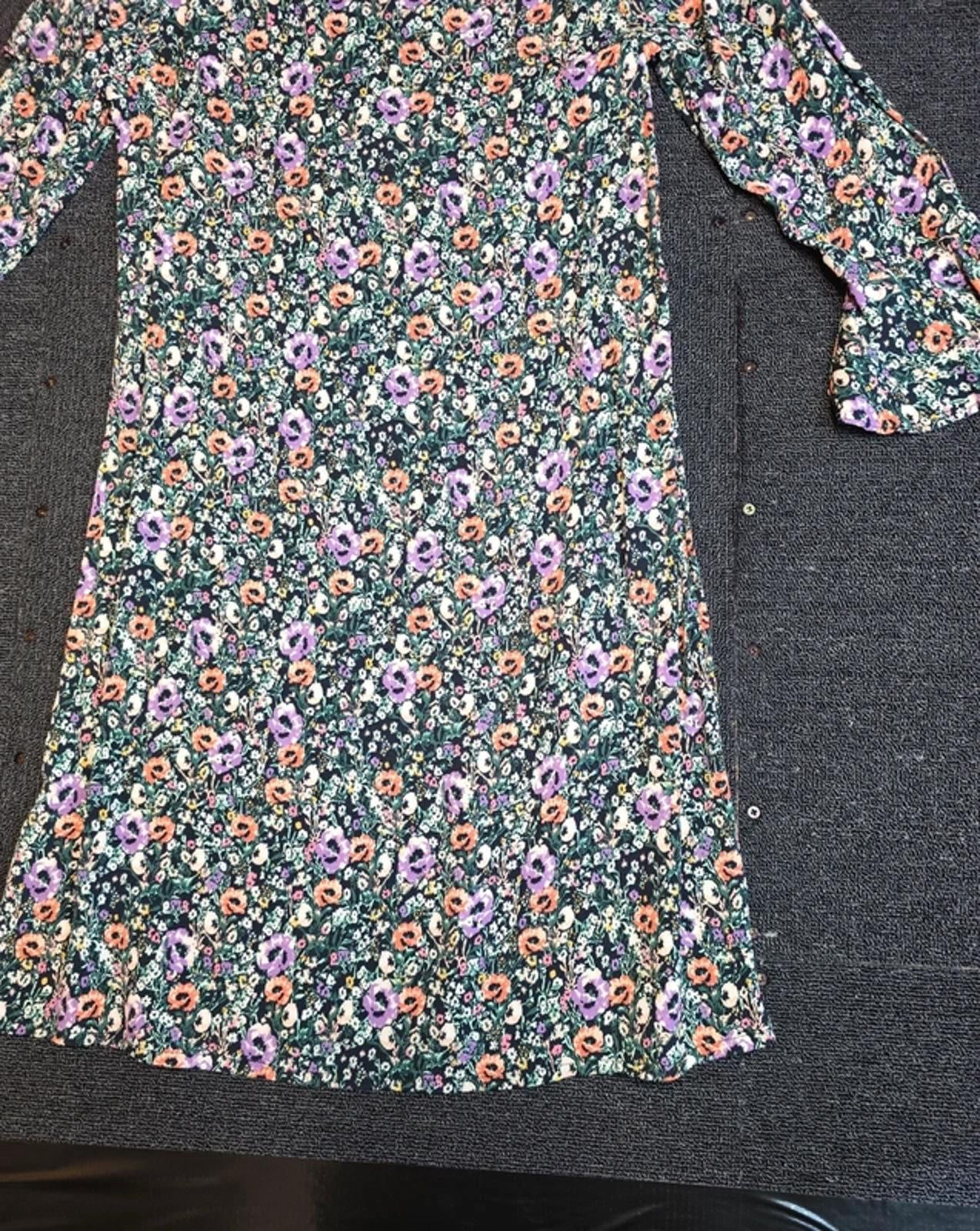 Monsoon Floral Dress Multicolour Size 12 Frill Detail Knee Length