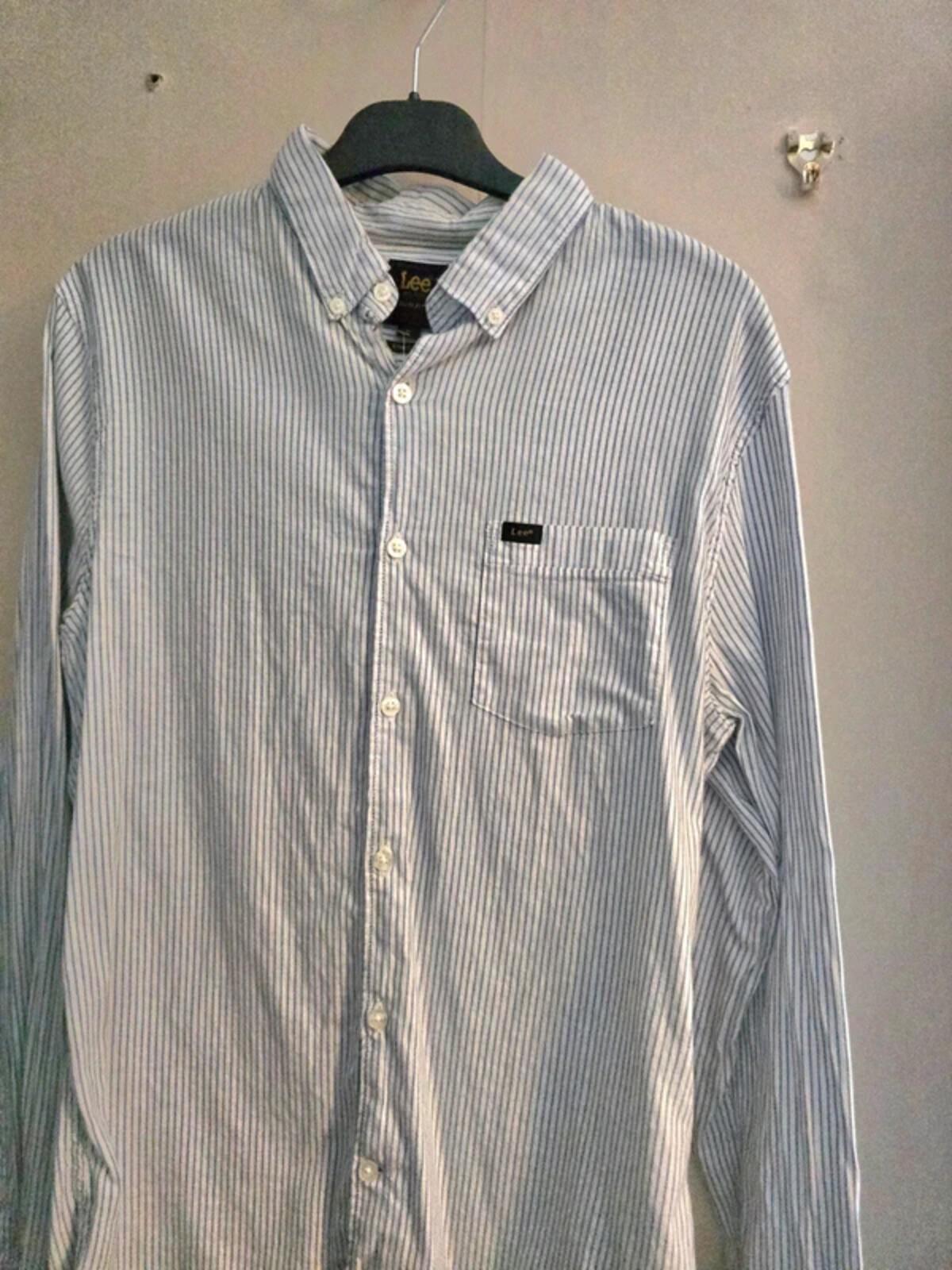 Lee Men's Blue & White Striped Long Sleeve Slim Fit Shirt Size Medium