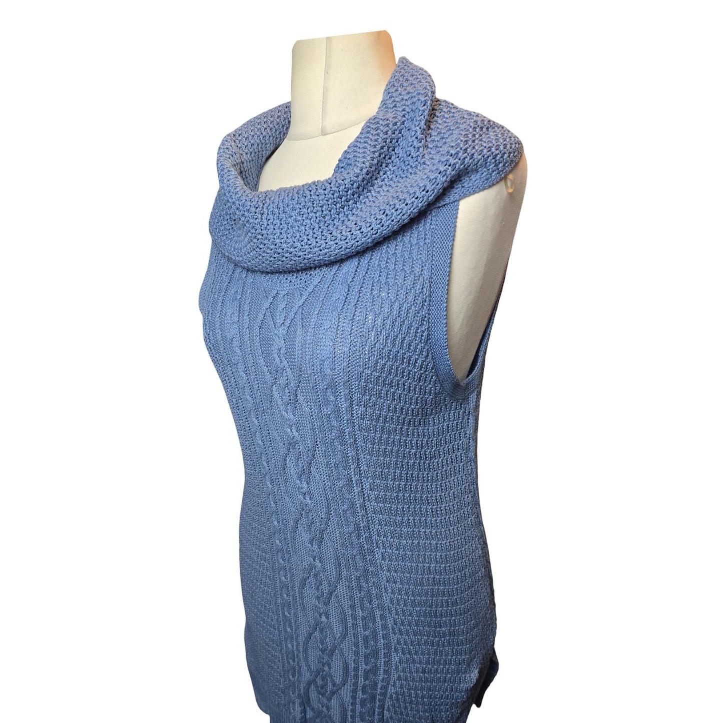 Jeanne Pierre Blue Sleeveless Knitted Jumper Dress L UK Size 12 Cotton