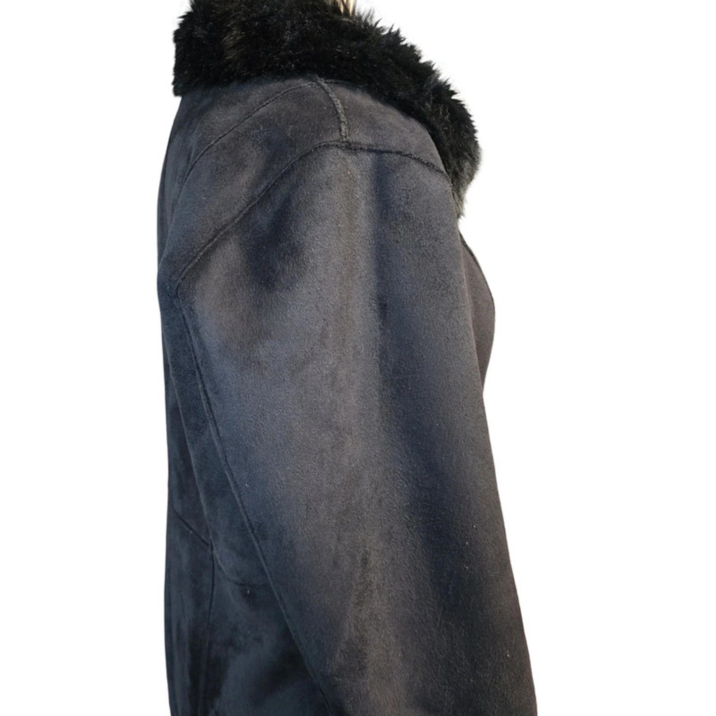 Dennis by Dennis Basso Long Winter Coat Black Size M Faux Fur Trim NEW