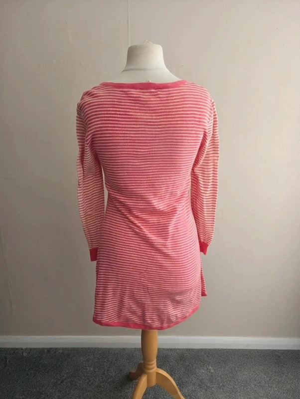Braintree Women's Pink & White Striped Long-Sleeved Jumper Dress  M Size 10-12