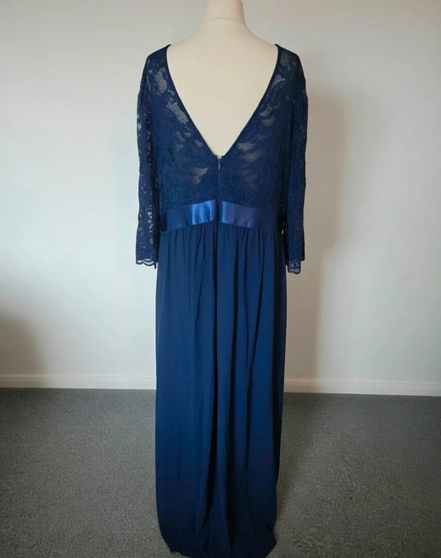 Ever Pretty Navy Blue Lace Maxi Formal Evening Dress Size 28