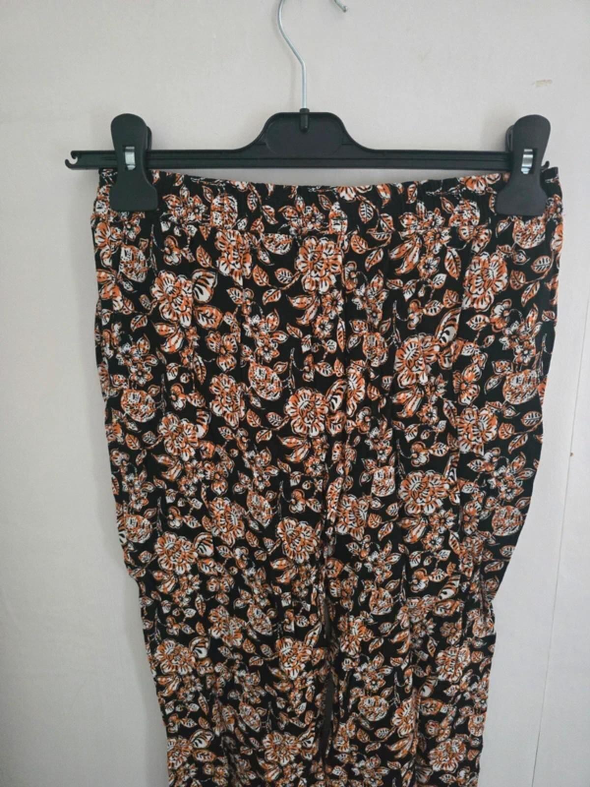 Matalan Black and Orange Patterned Viscose Trousers Size 8