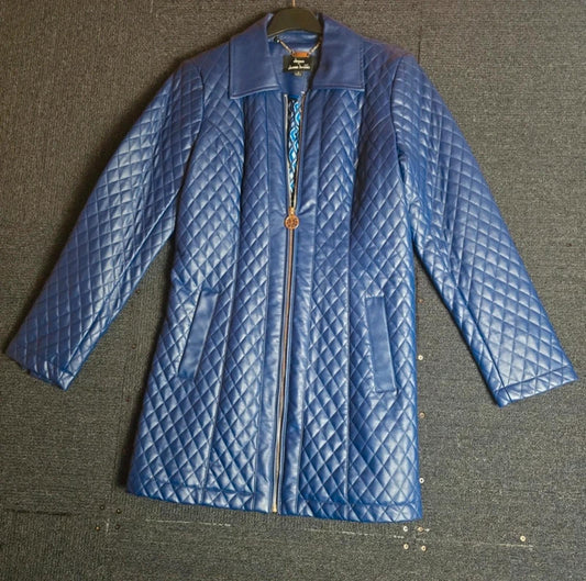 Dennis Basso blue quilted leather jacket small size 8/10