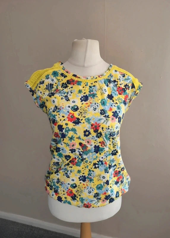 Next Yellow Floral Cotton Top with Crochet Detail Size 8