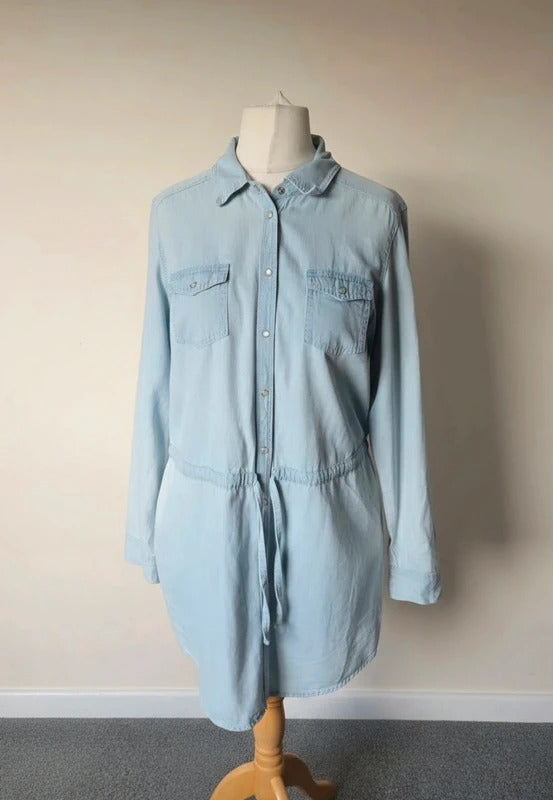 Indigo Marks & Spencer Light Blue Denim Shirt Dress – Size 12