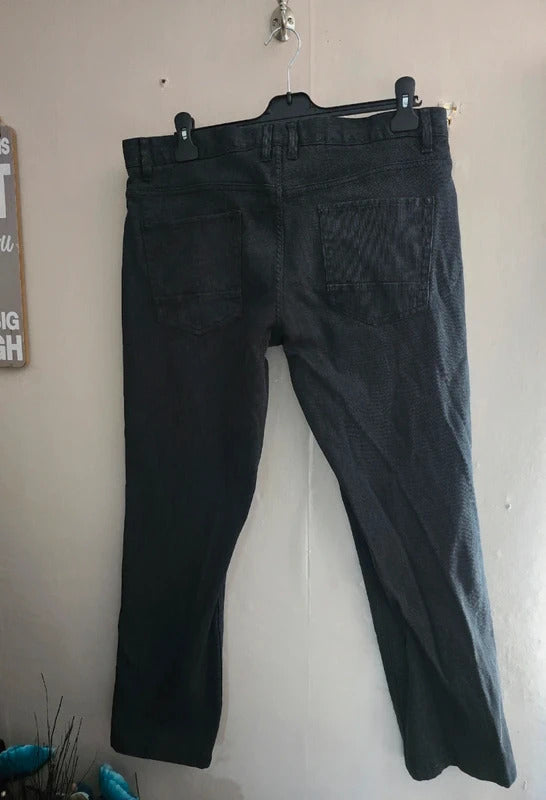 Next Signature Men's Black Cotton Blend Straight Leg Trousers Size 36S