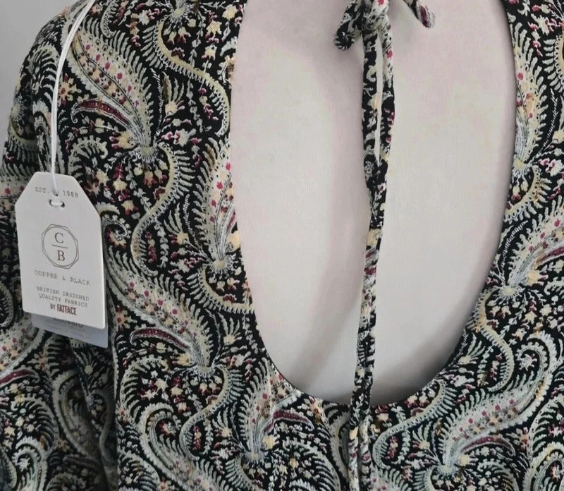 FatFace "Copper & Black" Green Multi Patterned Midi Dress Size 24