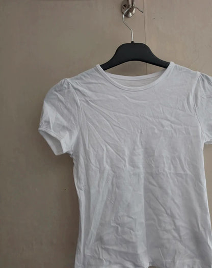 F&F Girls White Puff Sleeve T-Shirt – 6–7 Years