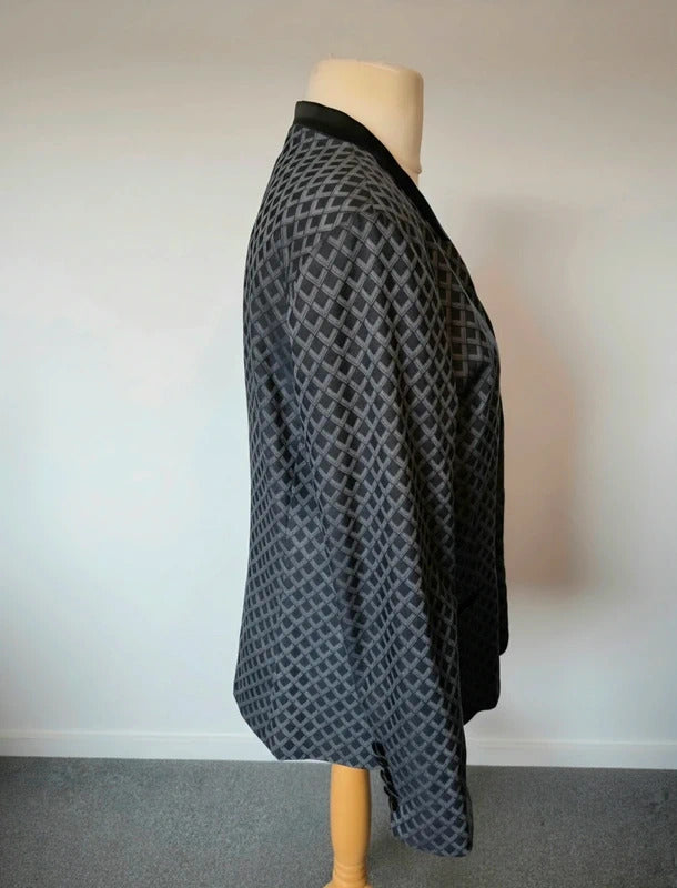 South Black & Grey Geometric Pattern Collarless Blazer Jacket Size 18