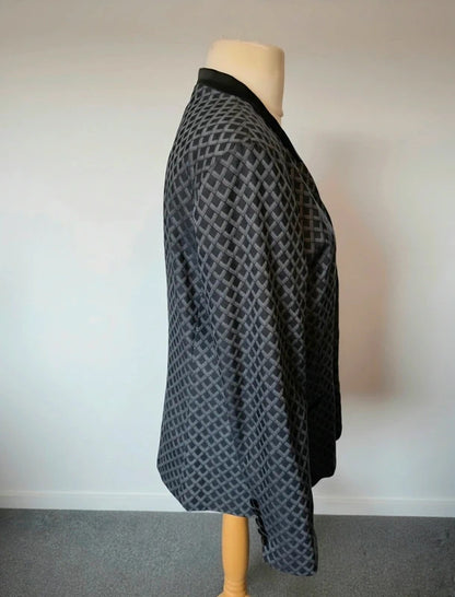 South Black & Grey Geometric Pattern Collarless Blazer Jacket Size 18