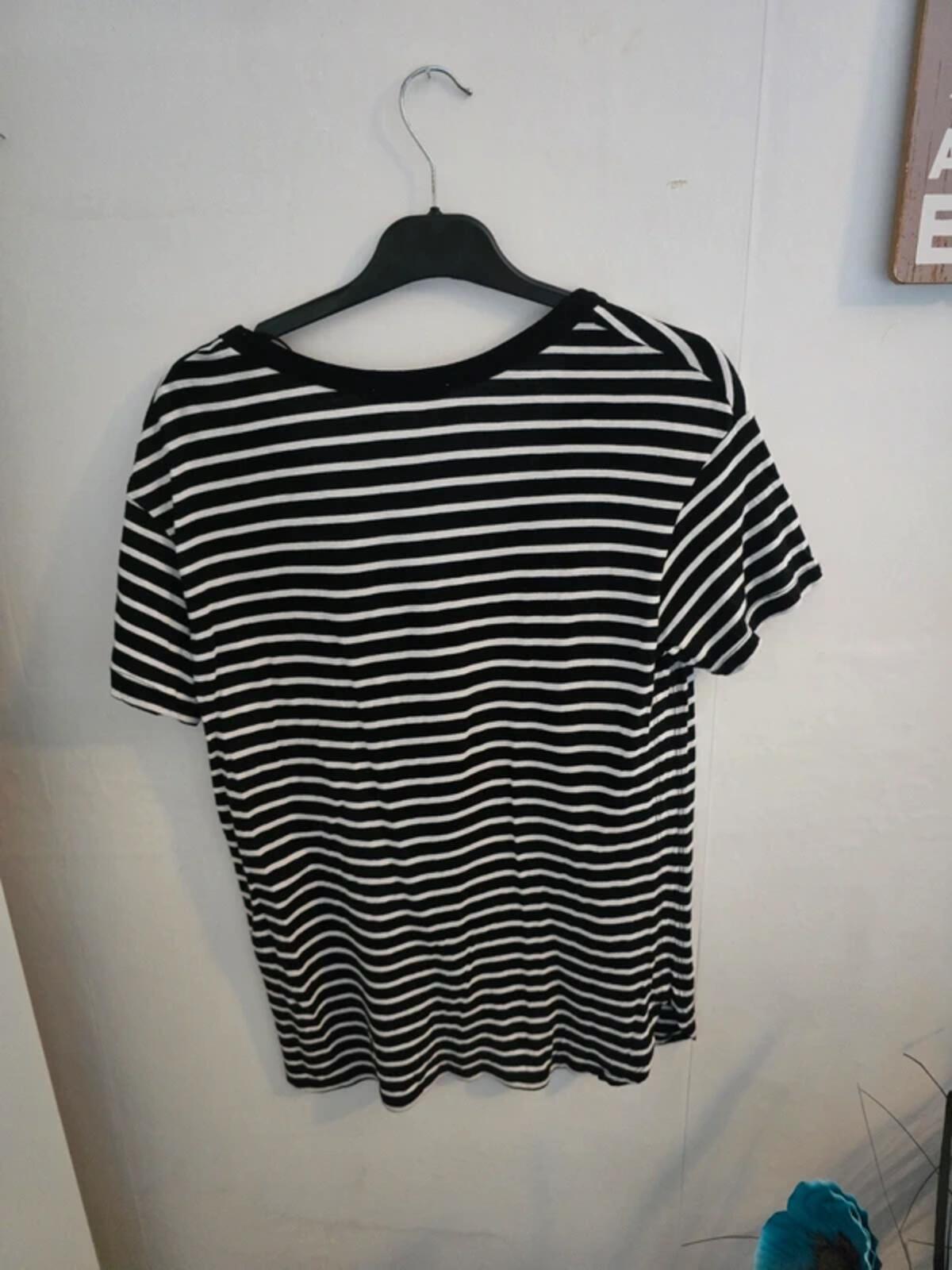 Zara Black & White Striped Short-Sleeve Scoop Neck T-Shirt M Size 12-14