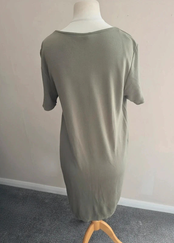Roman Women's Khaki Green Studded Pocket Short-Sleeved Midi Dress Size 16