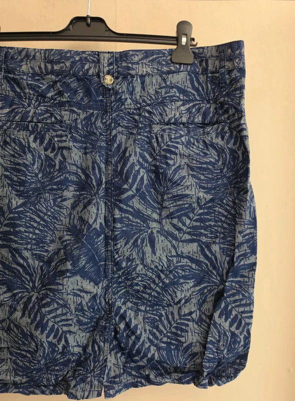 M&Co Blue Floral 100% Cotton Knee Length Skirt with Pockets Size 16