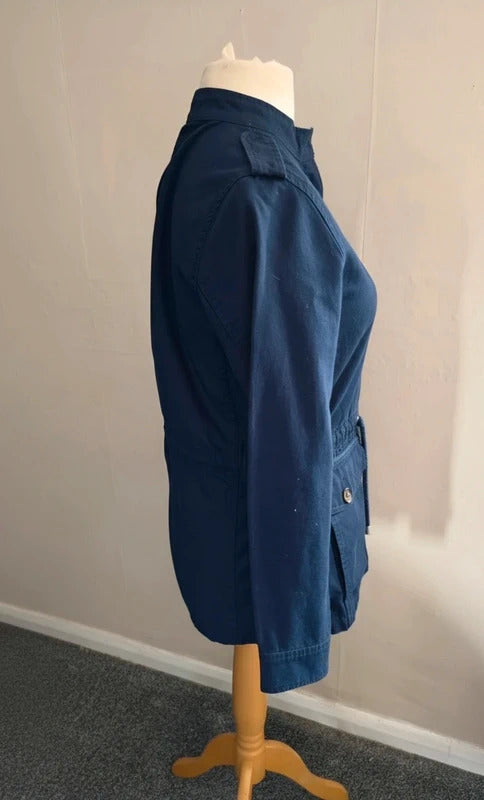 Joules Women's Navy Blue Cotton & Linen Lightweight Drawstring Jacket Size 8