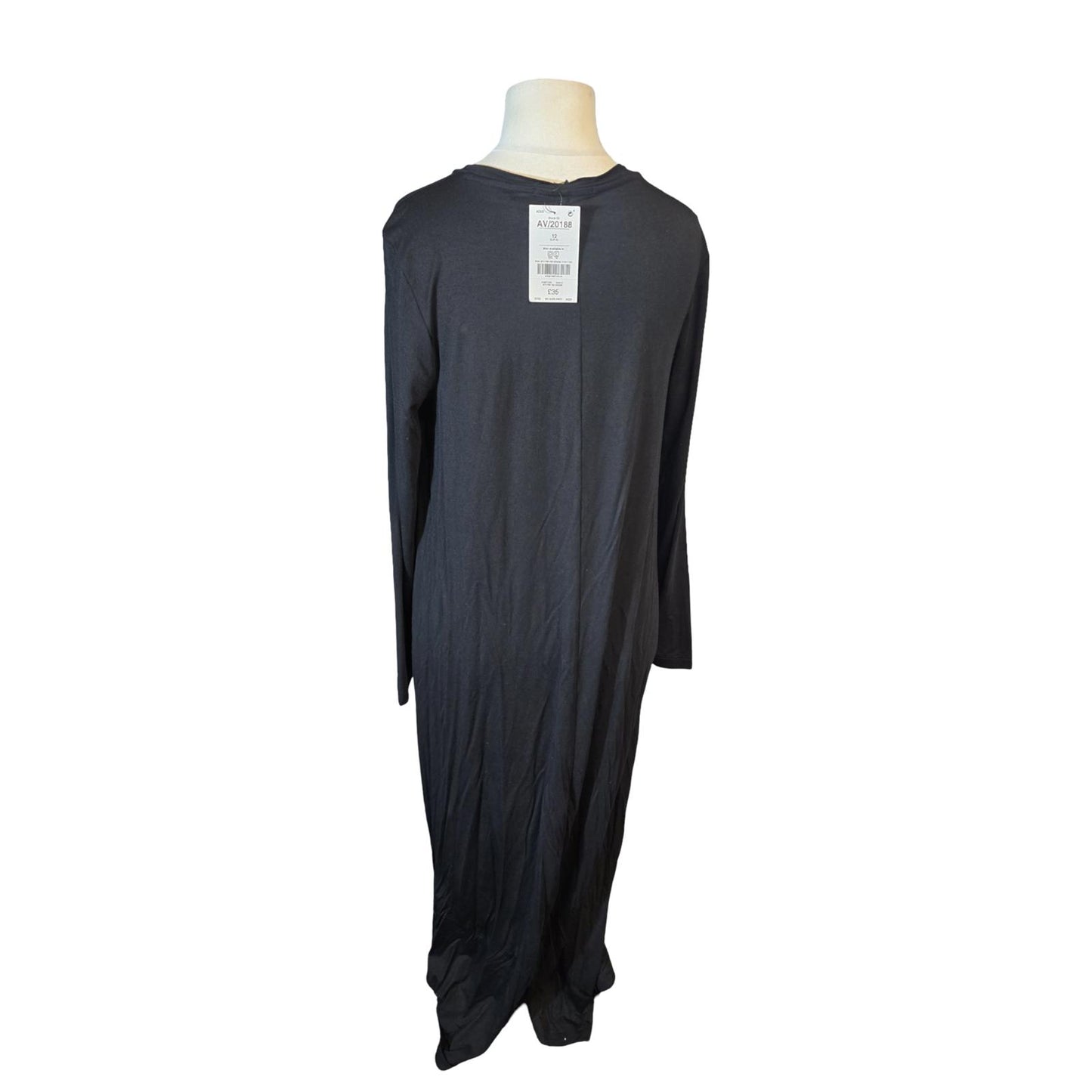 Next Black Long Sleeve Maxi Dress – Oversized Stretch Modal – Size 12 – NWT
