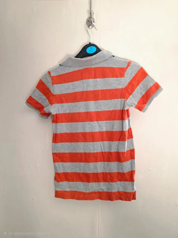 Mini Boden Boys Orange & Grey Marl Striped Cotton Piqué Polo Shirt Age 6-7 Years