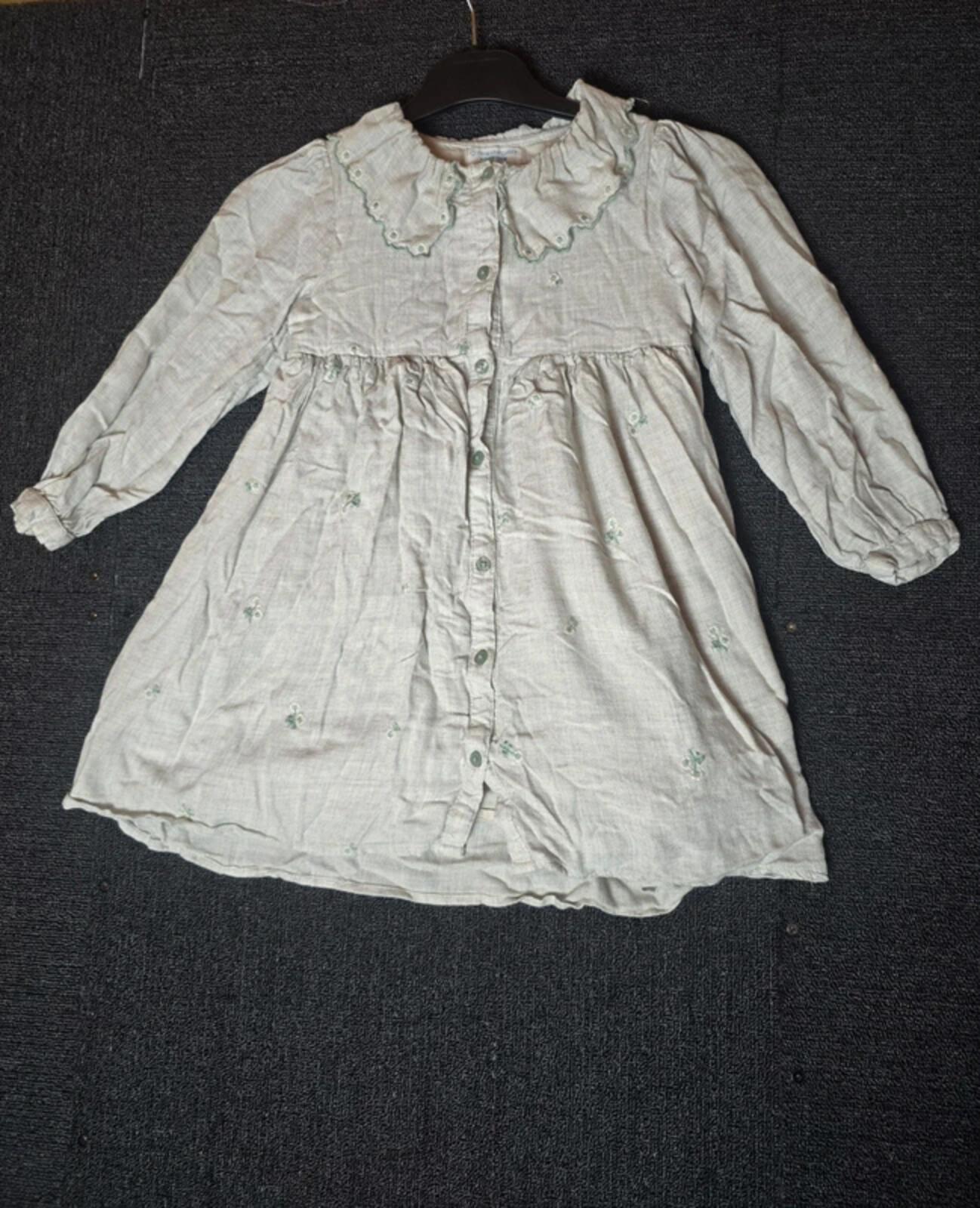 Primark light sage green frilly collared long sleeved dress girls 6-7years