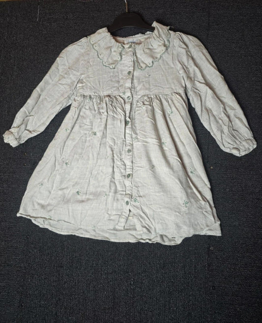 Primark light sage green frilly collared long sleeved dress girls 6-7years