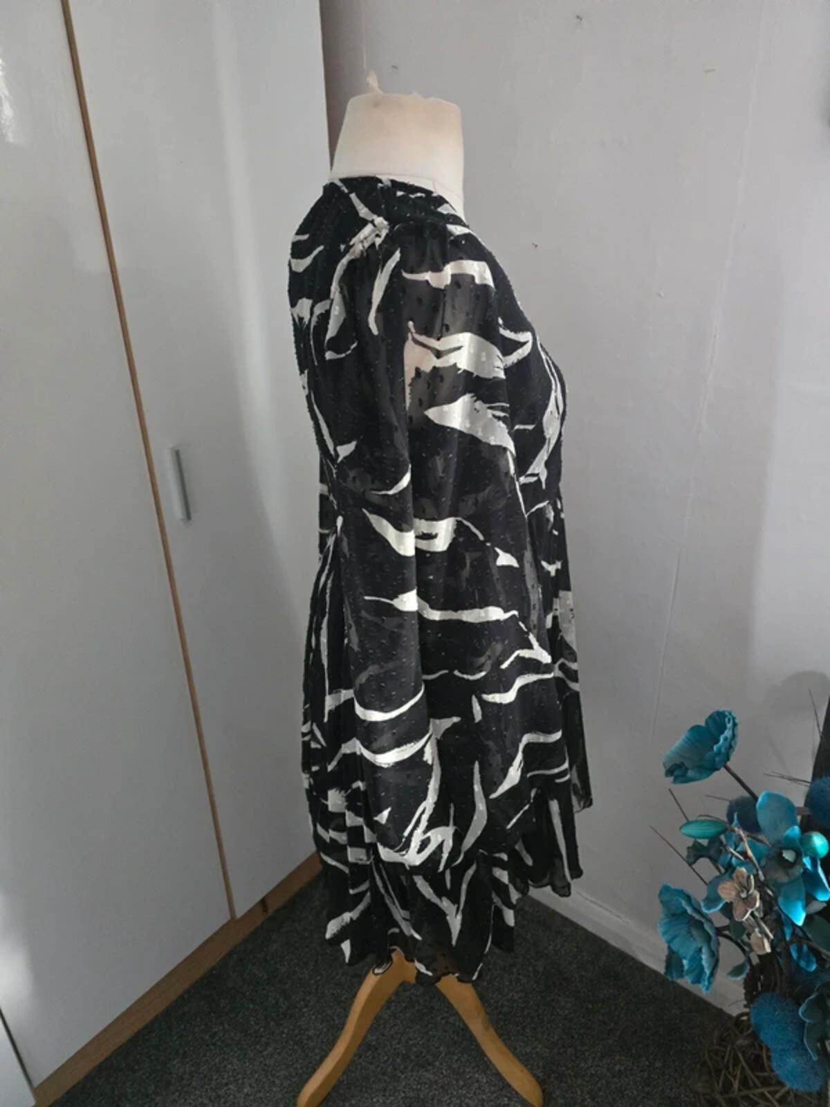 ASOS Monochrome Flare Dress with Sheer Sleeves  Size 12
